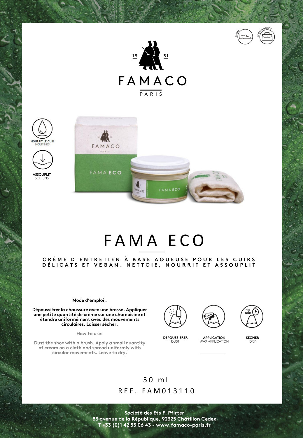 Fiche produit de la crème nourrissante Fama Eco de marque Famaco